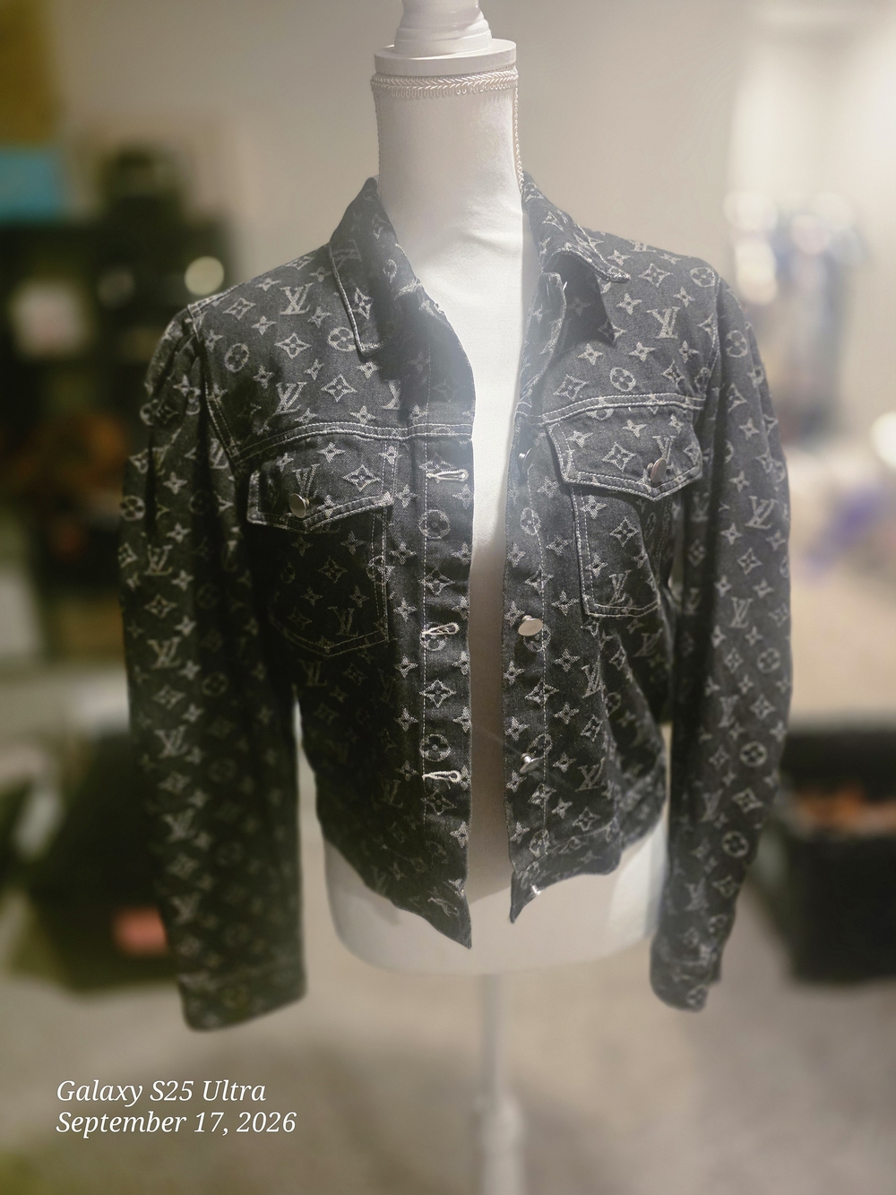 Designer Monogram Black Denim Jacket